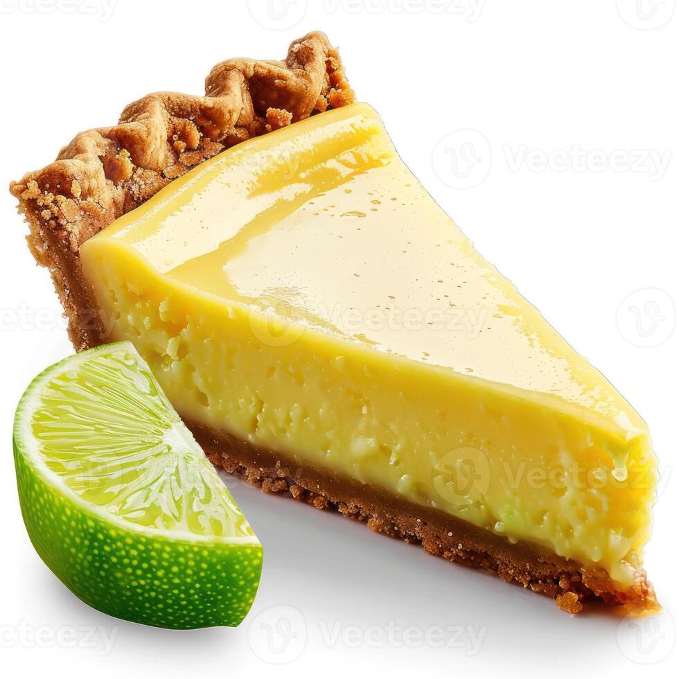 a piece of pie with a lime slice next to it photo