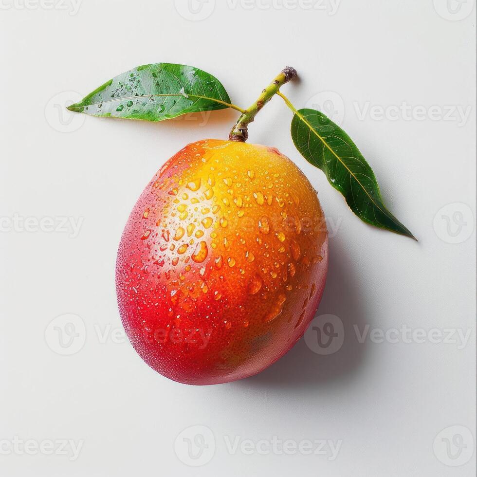 A ripe peach with drops of water on its skin photo
