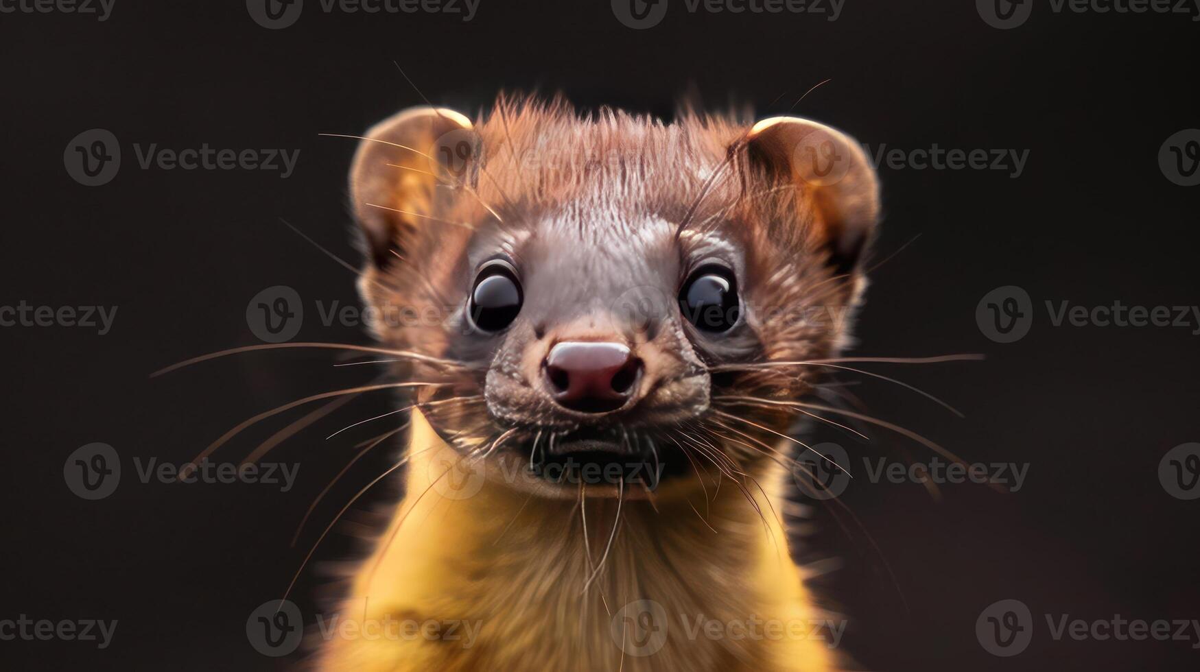A weasel with a surprised look on its face. photo