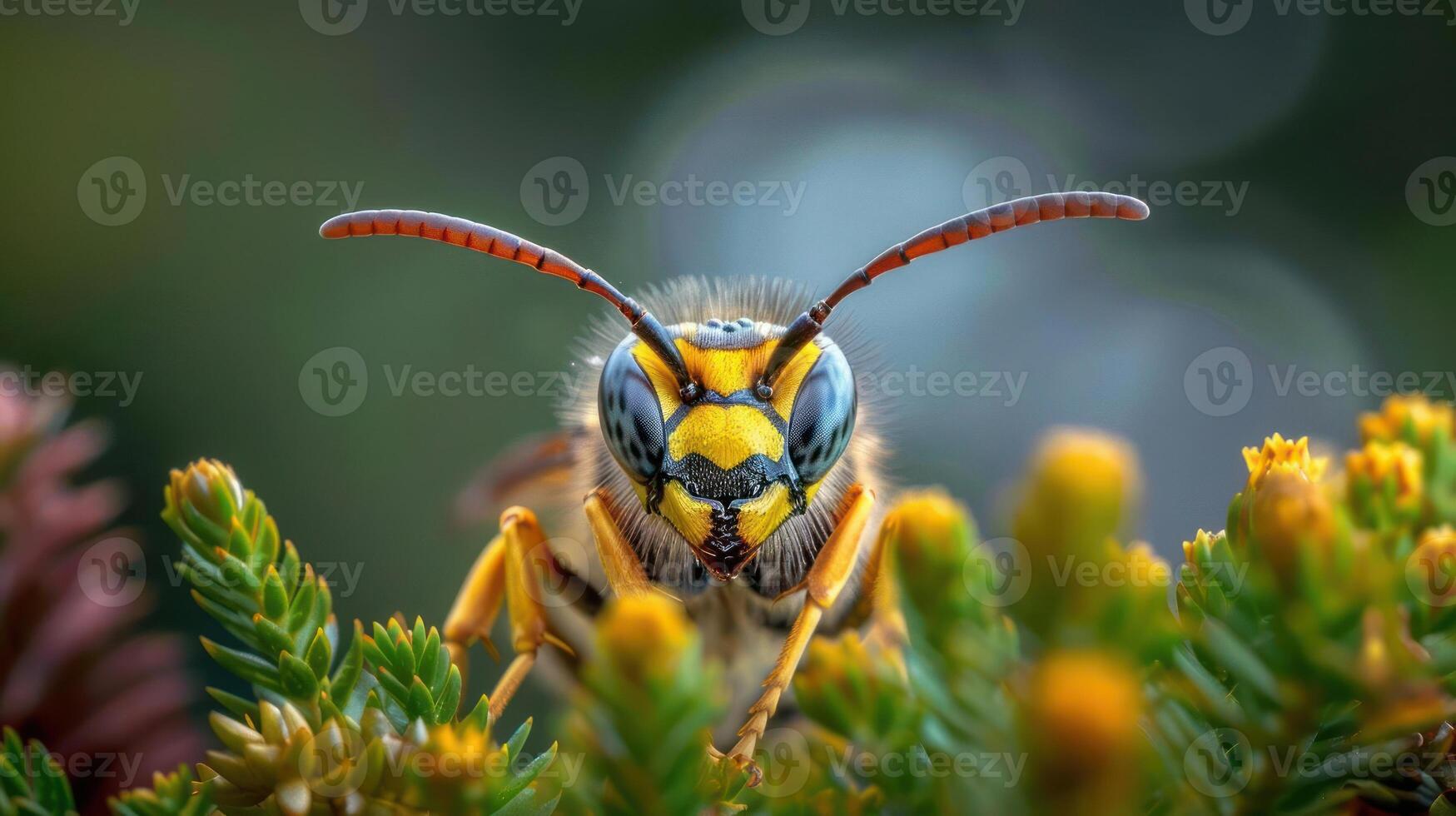 A bumble bee on a yellow flower. photo