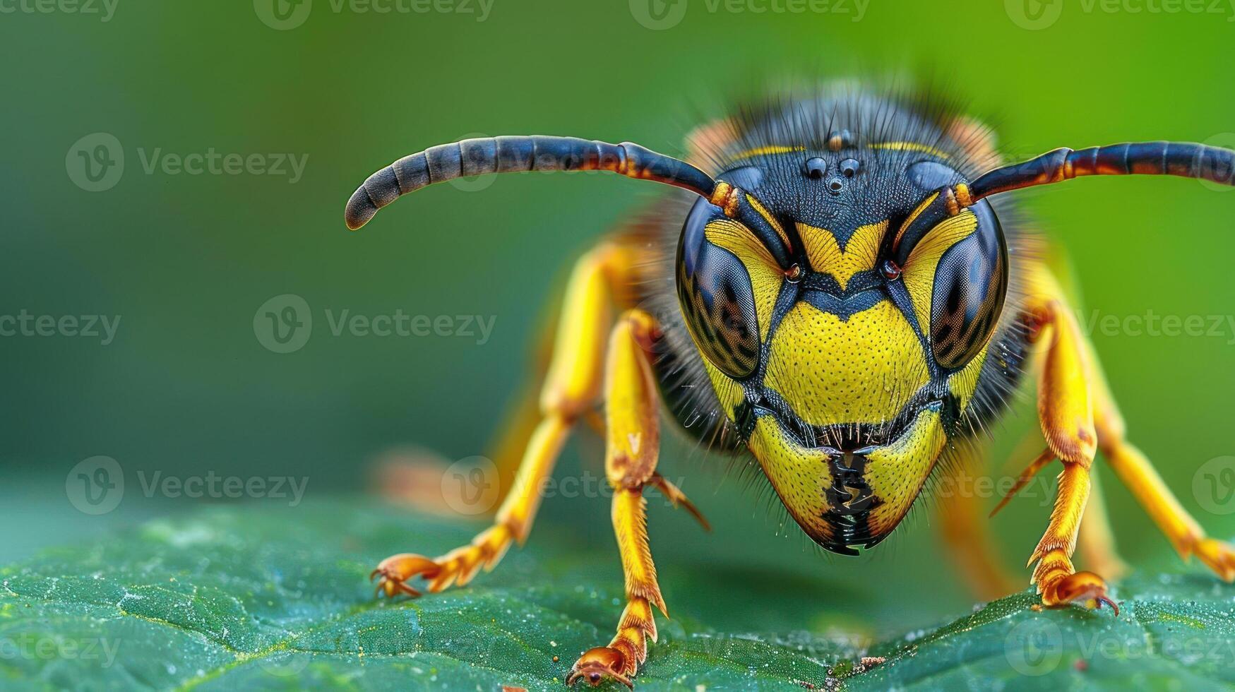 A close-up of a bee facing the camera, photo