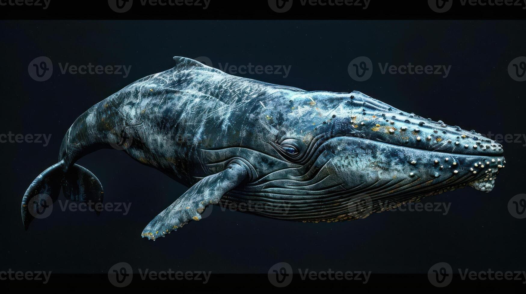 Digital artwork of an aquatic mammal flying through outer space. photo