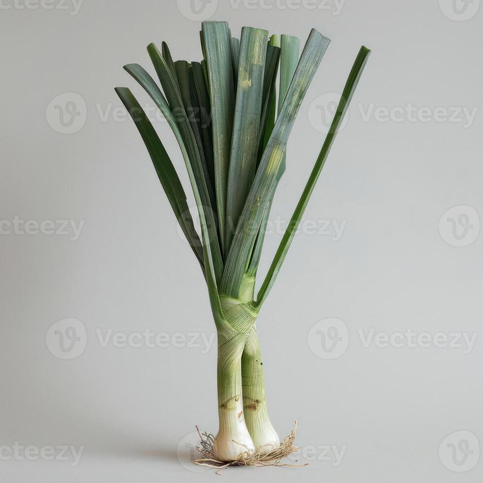 The plant is bulbous, covered with green leaves and has some yellow spots. photo