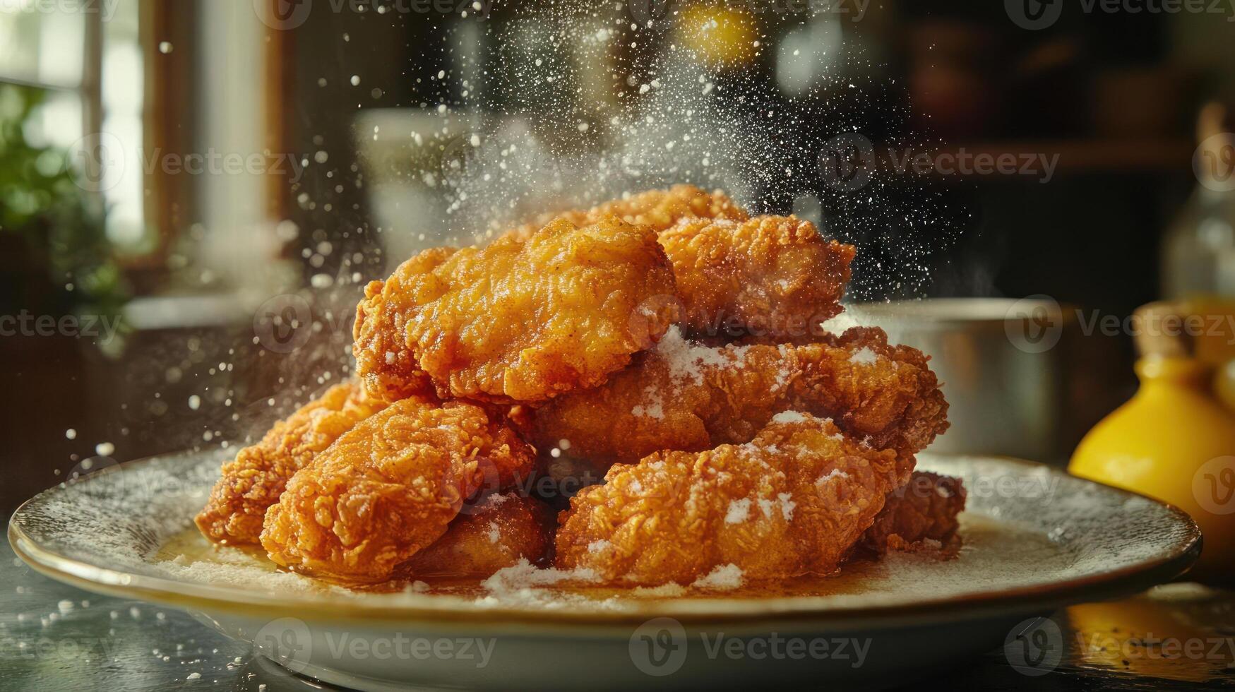 A plate of fried chicken on a table. photo