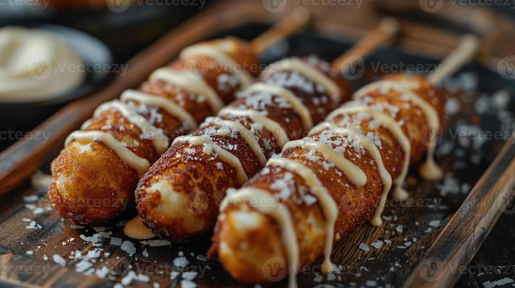 These golden fried sausage links are coated in a sweet glaze, and they look perfectly delicious. photo