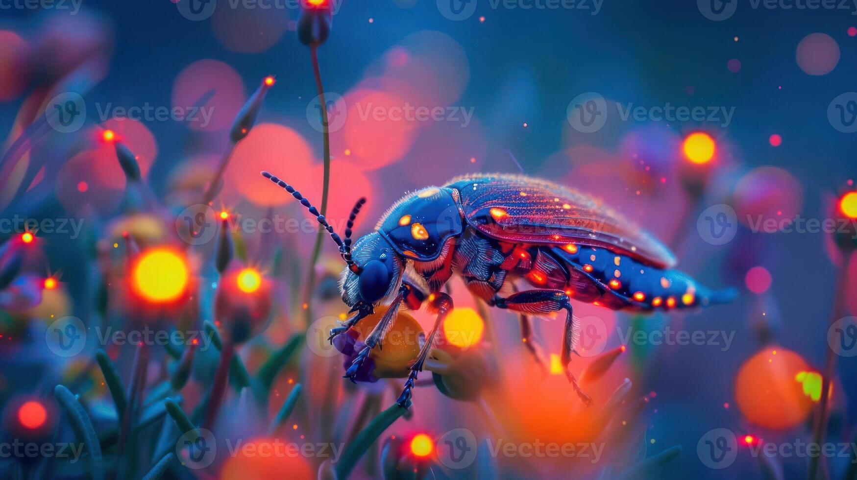 showcases a ladybug in a vibrant, colorful environment. photo