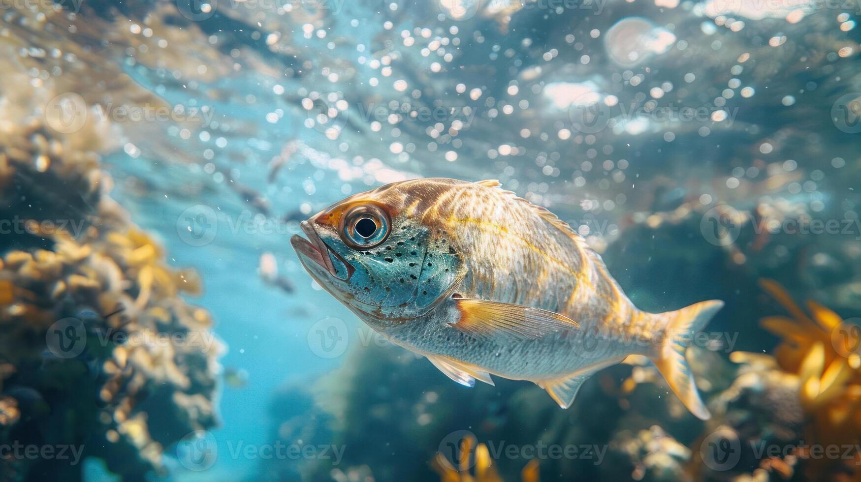 Underwater scene with a colorful variety of coral and fish. photo