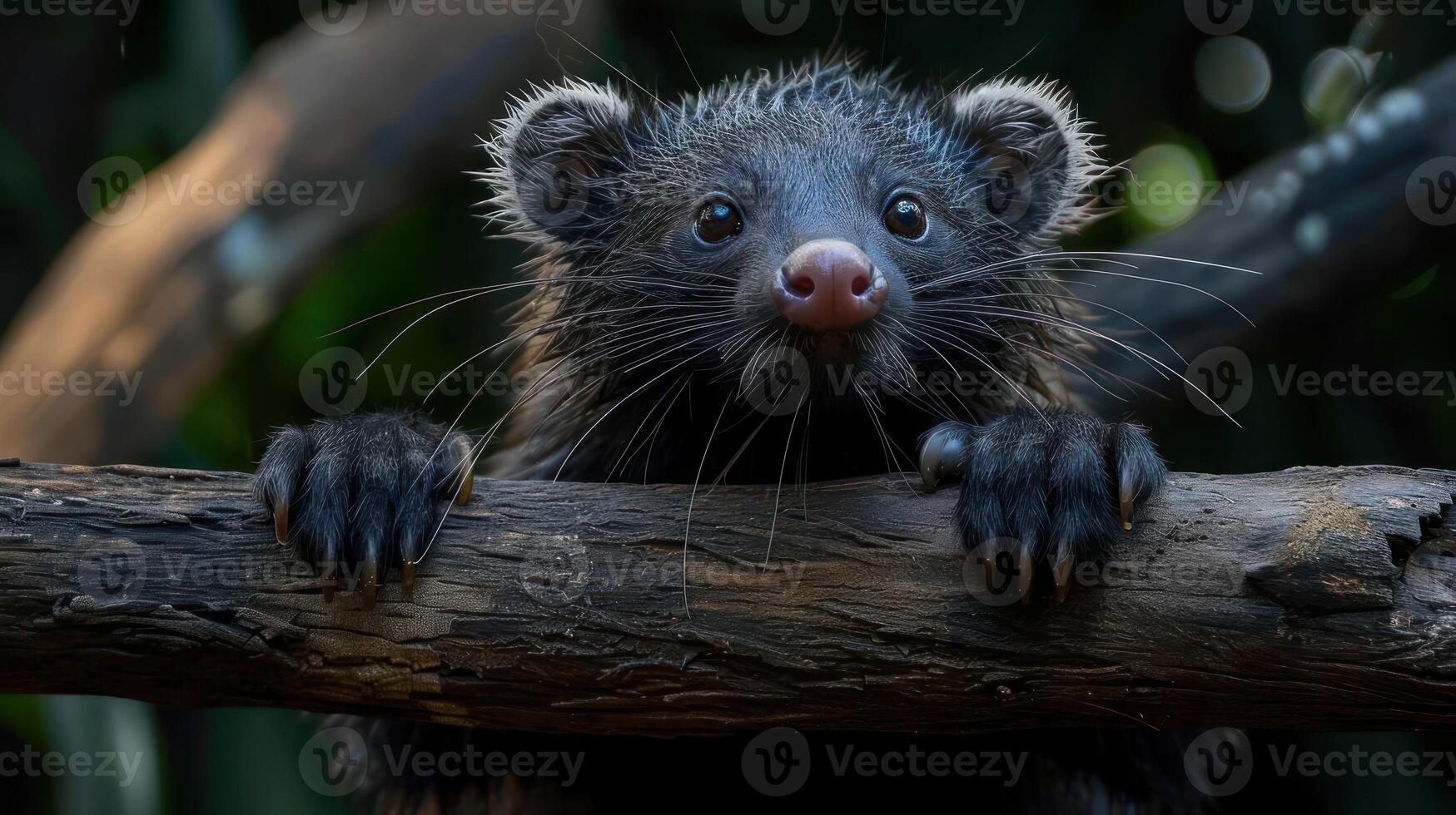 A close-up photo of an animal's face at the zoo, with text overlay describing it as a raccoon