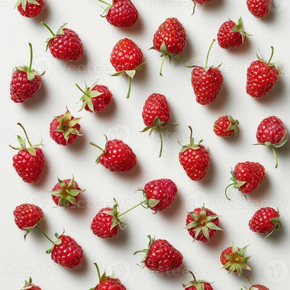 A collection of ripe strawberries against a white background. photo