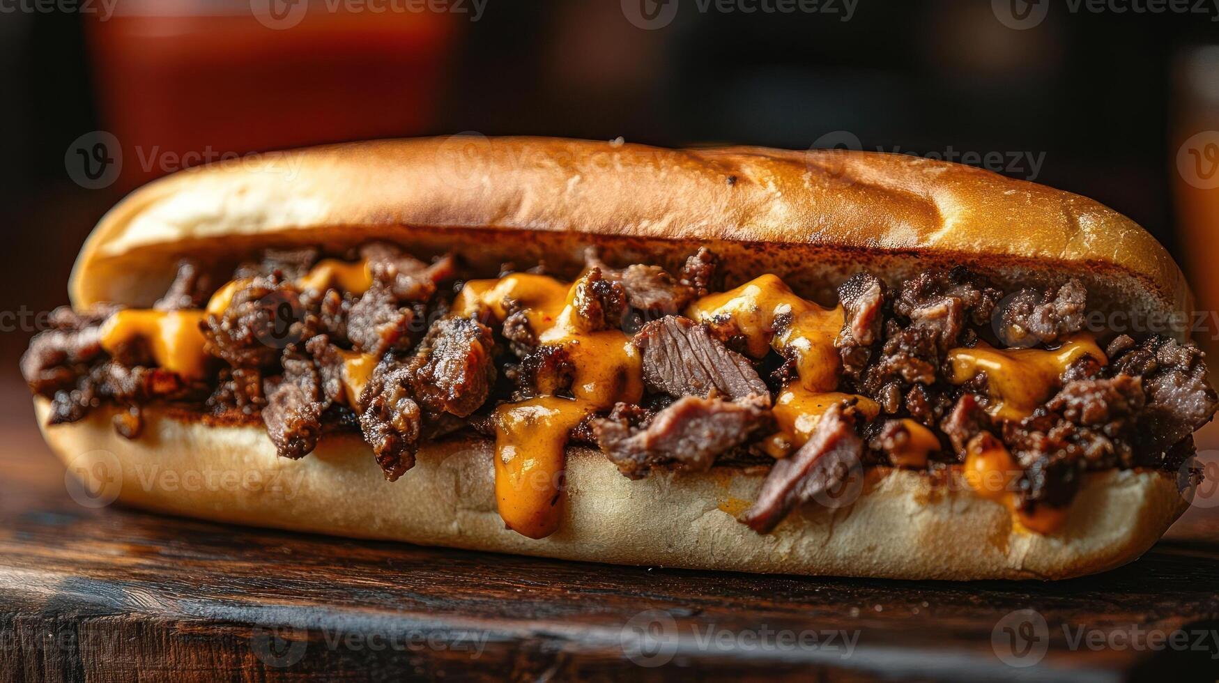 A tasty looking sandwich with beef and cheese garnished with mustard. photo