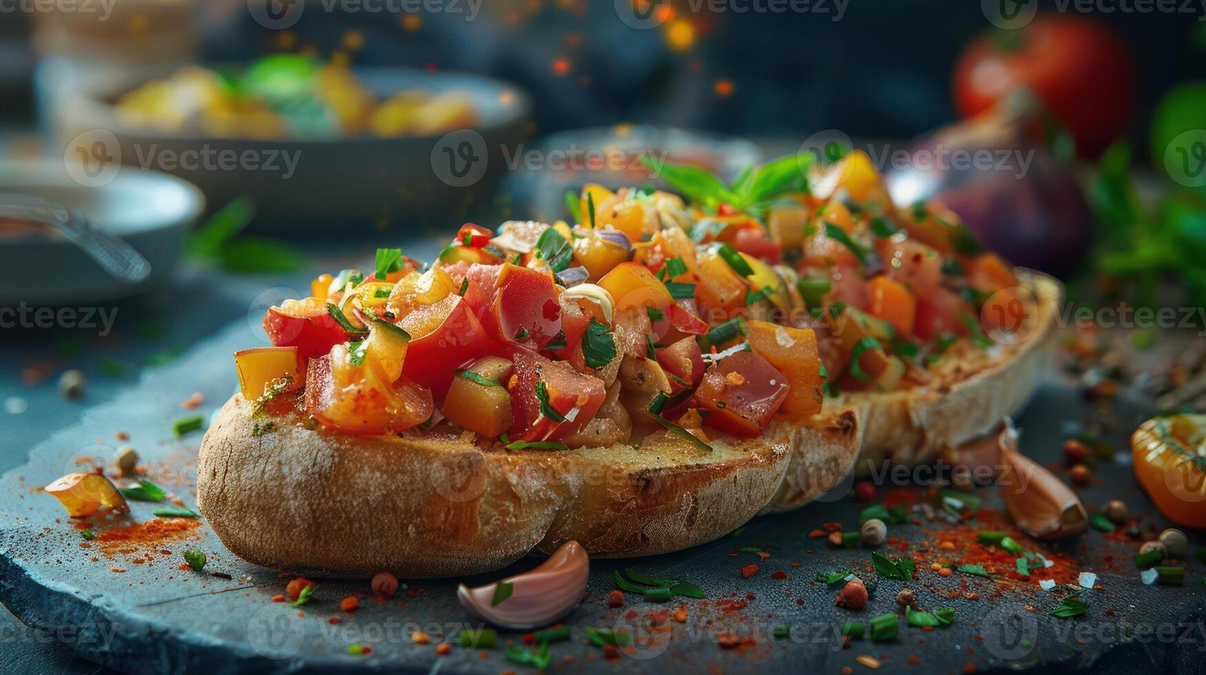 A delicious looking sandwich or wrap filled with fresh vegetables, placed on a table, ready for serving. photo