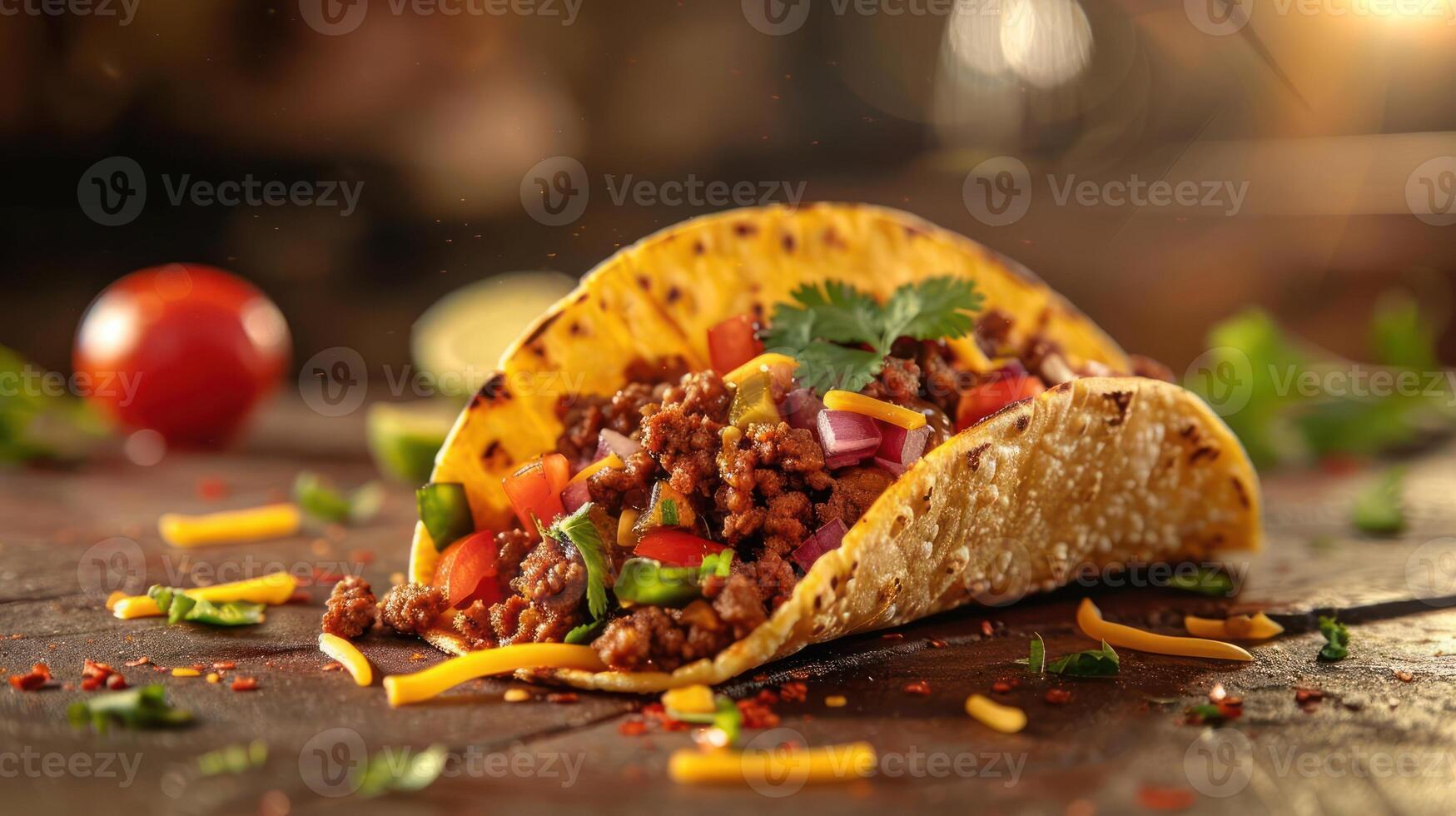Delicious Mexican food, served in tortillas and topped with various ingredients. photo