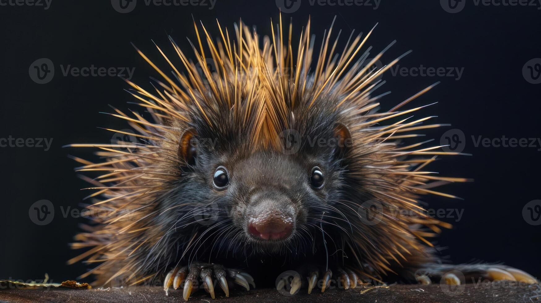 An adorable creature with a hedgehog-like appearance, featuring numerous small spines covering its body. photo