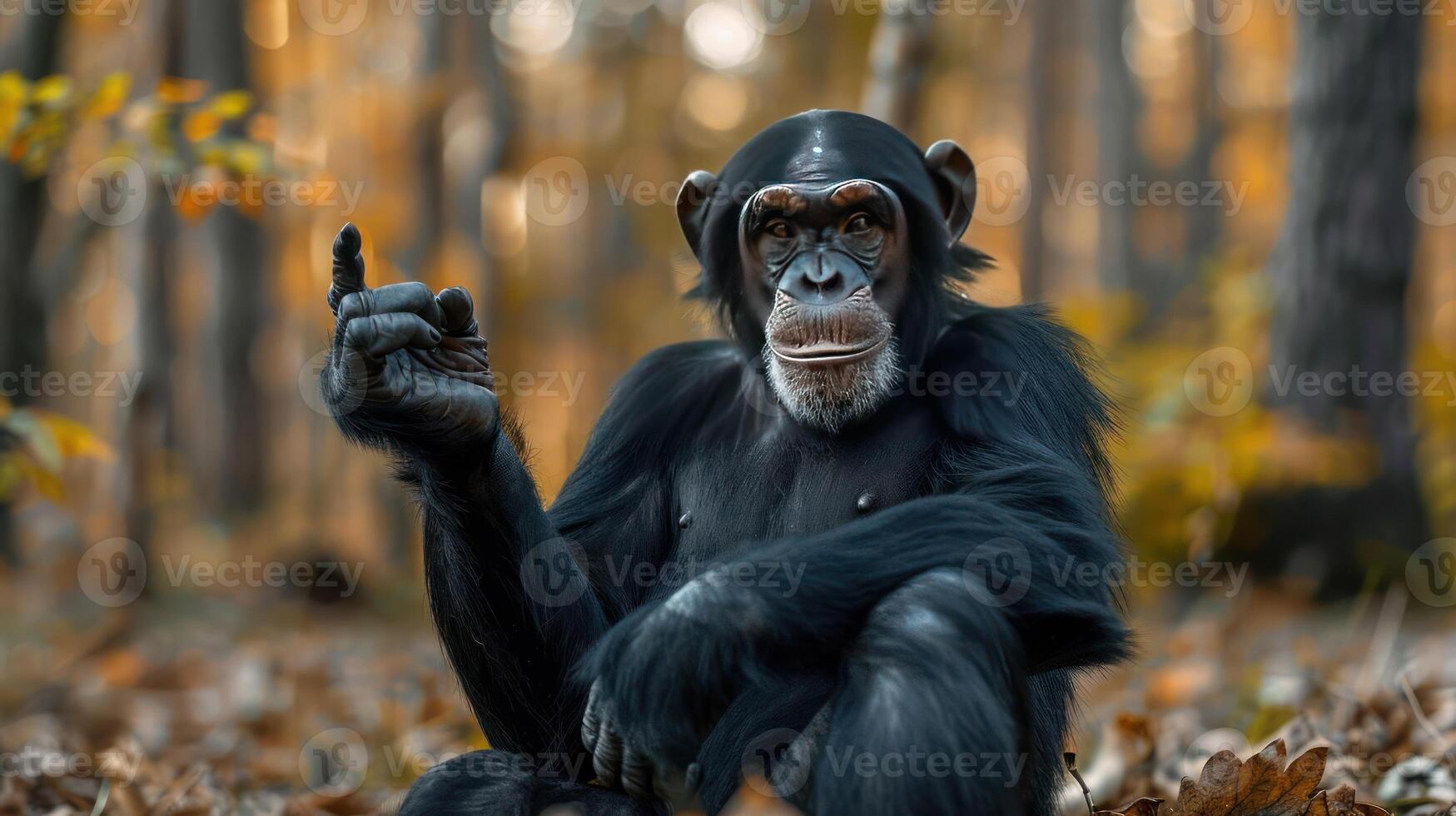 Monkey with thumbs-up gesture on its hands. photo