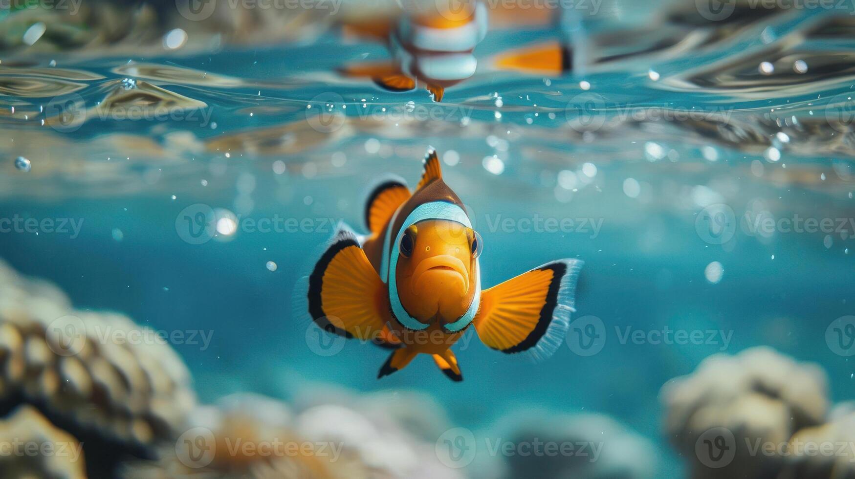 An underwater scene featuring a clownfish photo