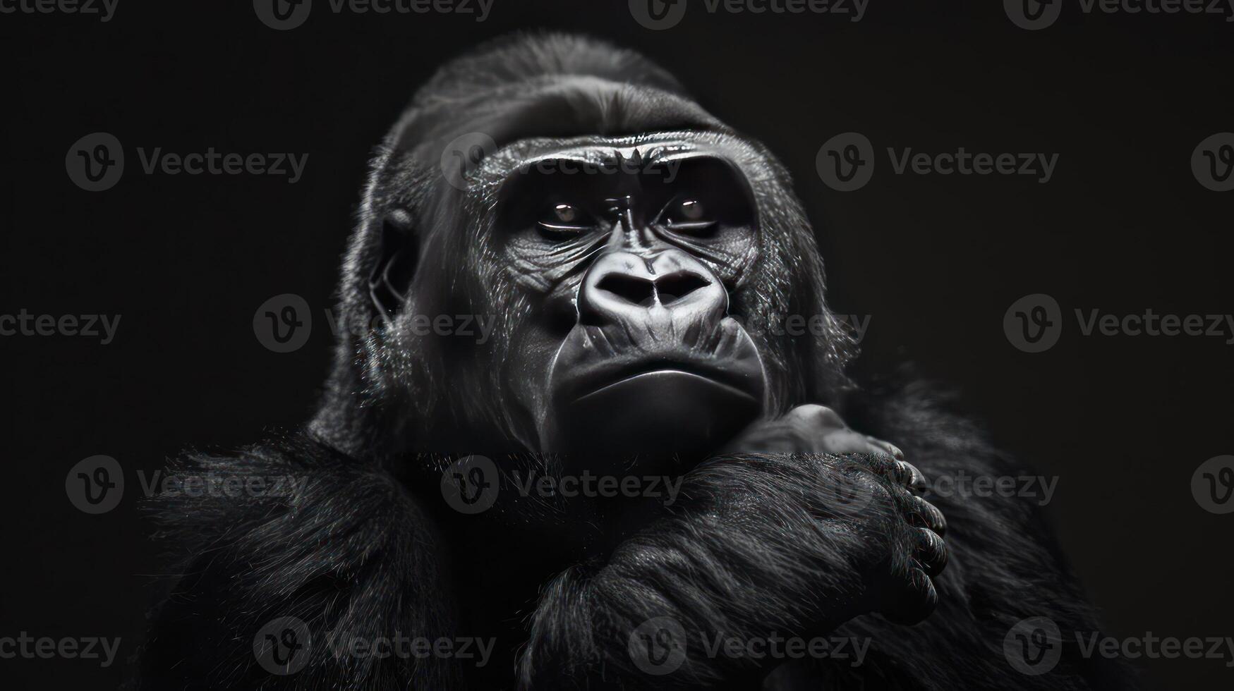 Close-up of a monkey with eyes looking directly at the camera. photo