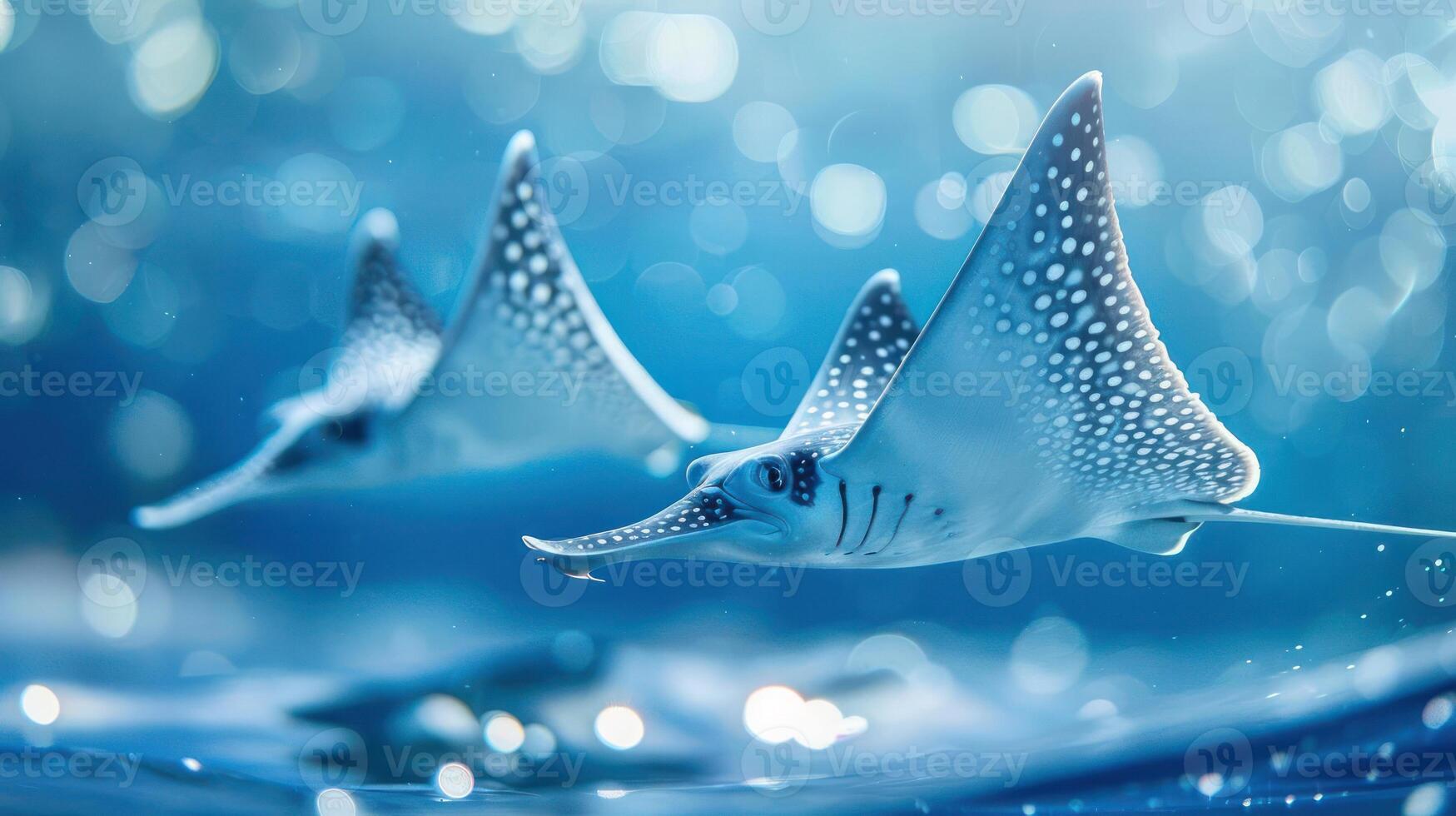 Three stingrays swimming under the sea. photo