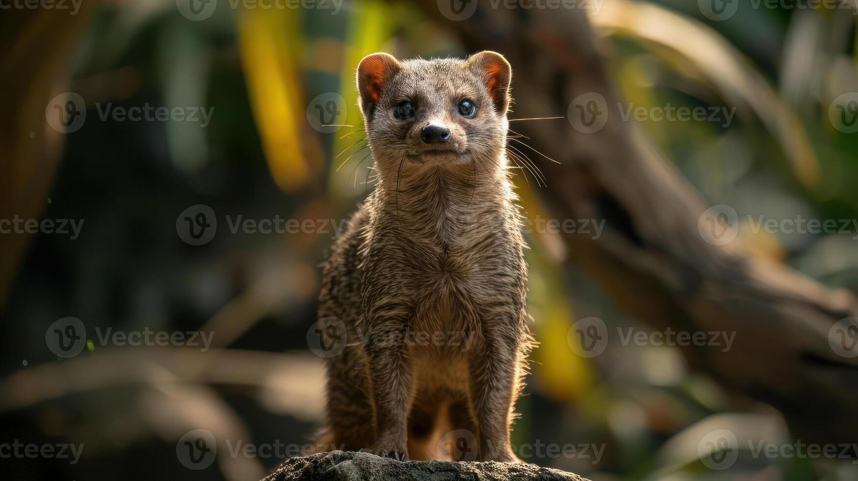 A small wild animal looking at the camera, seemingly curious. photo