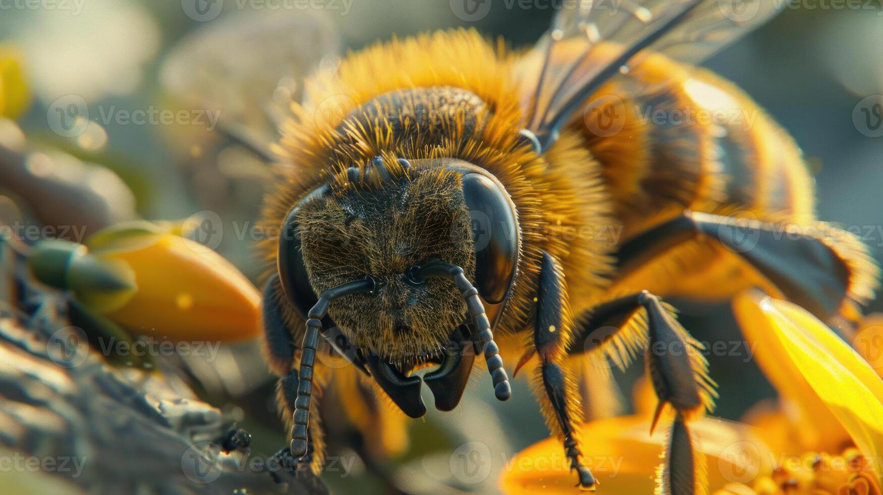 A close up of a bee on a flower photo