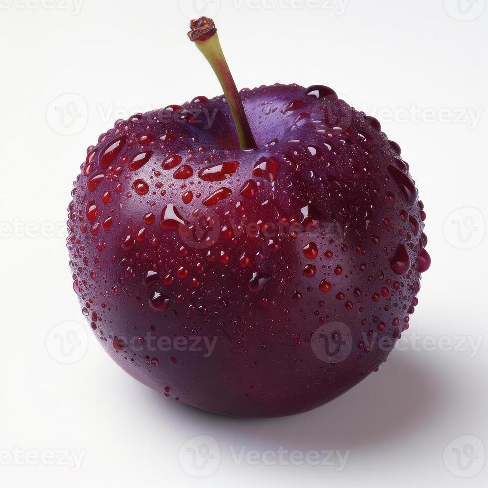 Red and shiny fresh apple covered in dew drops. photo