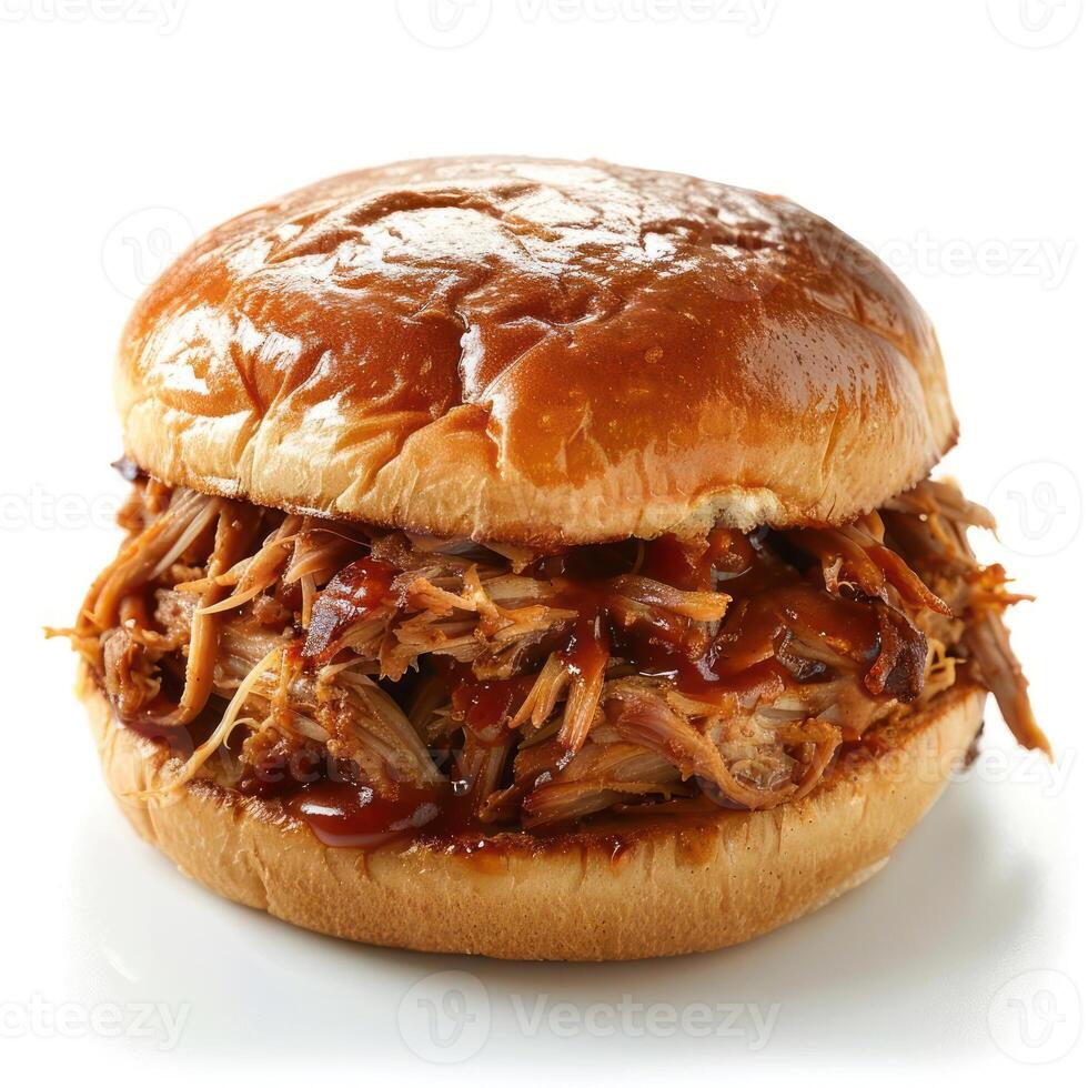 A close-up view of a mouthwatering barbecue sandwich, ready to be enjoyed. photo