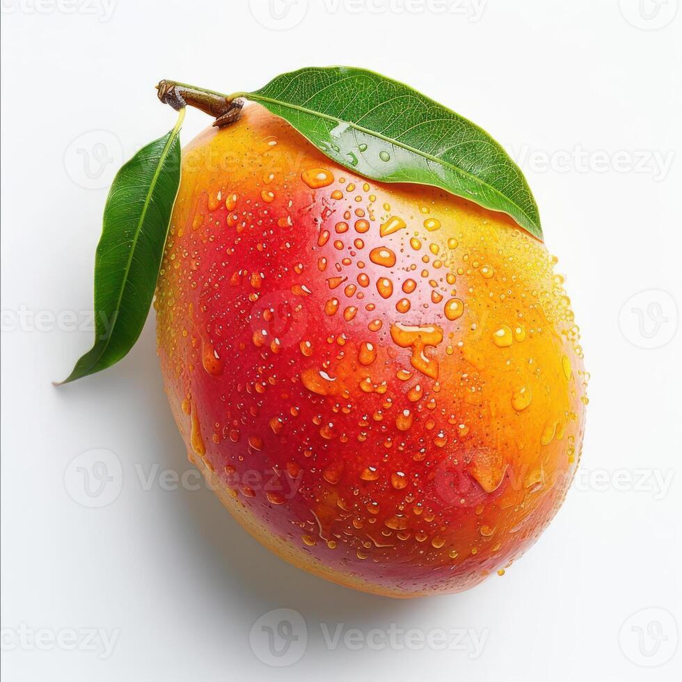A ripe peach with droplets of water on the surface, showcasing its freshness and quality. photo