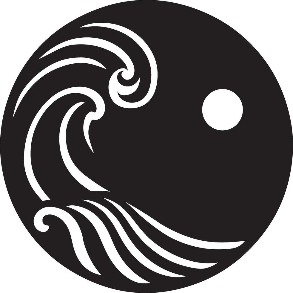 Circle waves and sun design silhouette art illustration on a white background vector