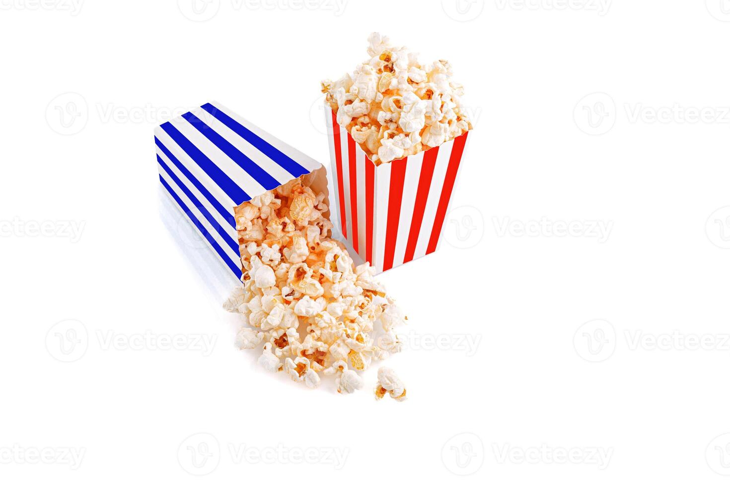 Glass with popcorn on a white background photo