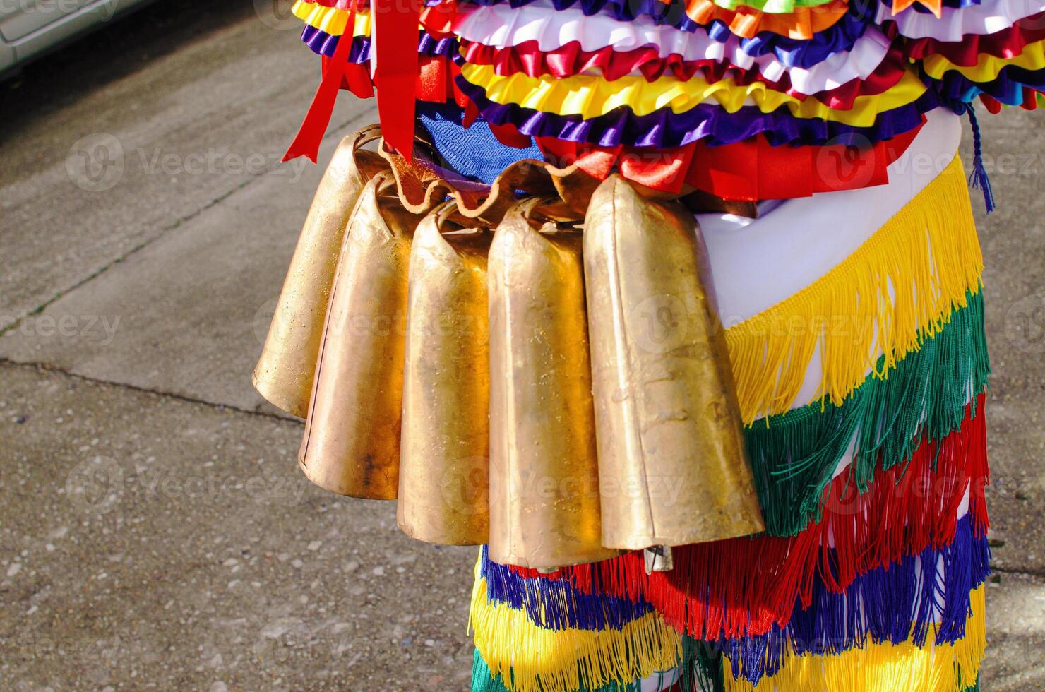 the traditional Carnival mask of Rios in Ourense is the so called Vellaron detail of the cowbells hanging on his waist. photo