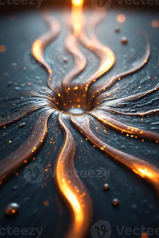 Abstract Glowing Metallic Texture with Shiny Lines and Drops photo