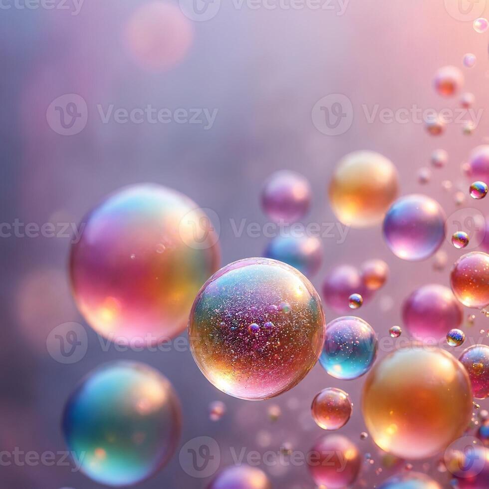 Abstract Colorful Bubbles in Soft Pink Background Macro Photography photo