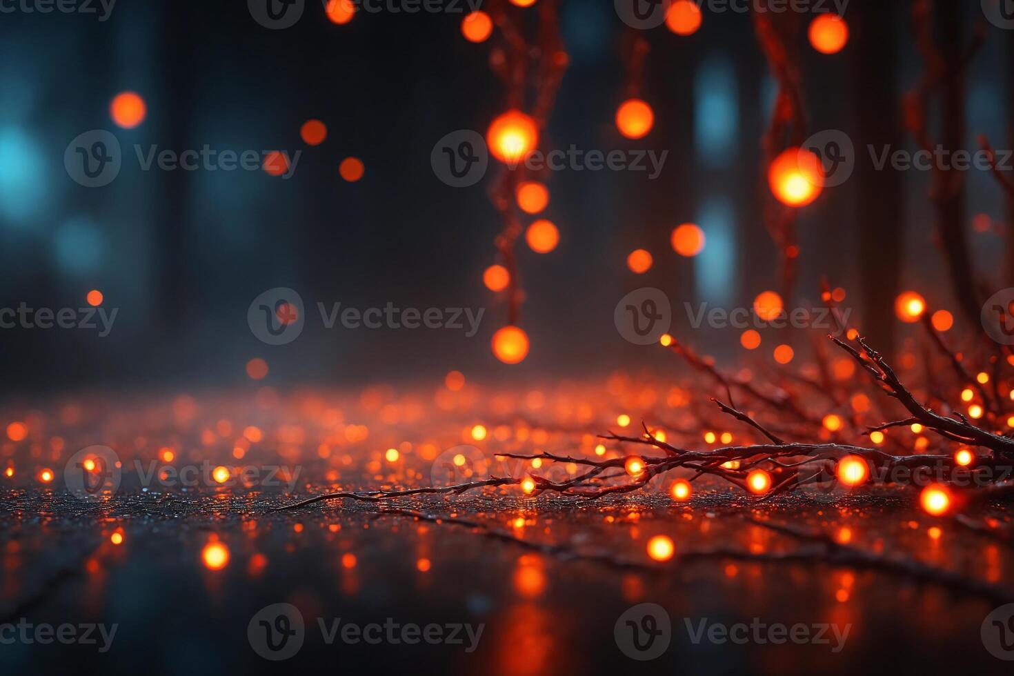 Warm Fairy Lights on Tree Branch with Bokeh Background photo