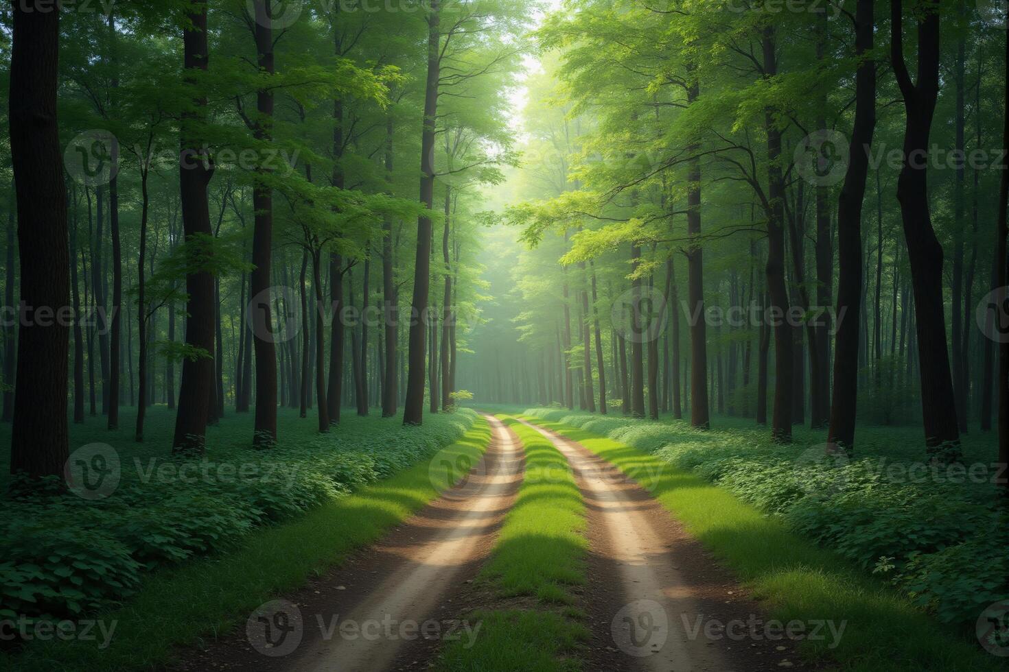 Sunlight Through Trees On A Forest Path photo