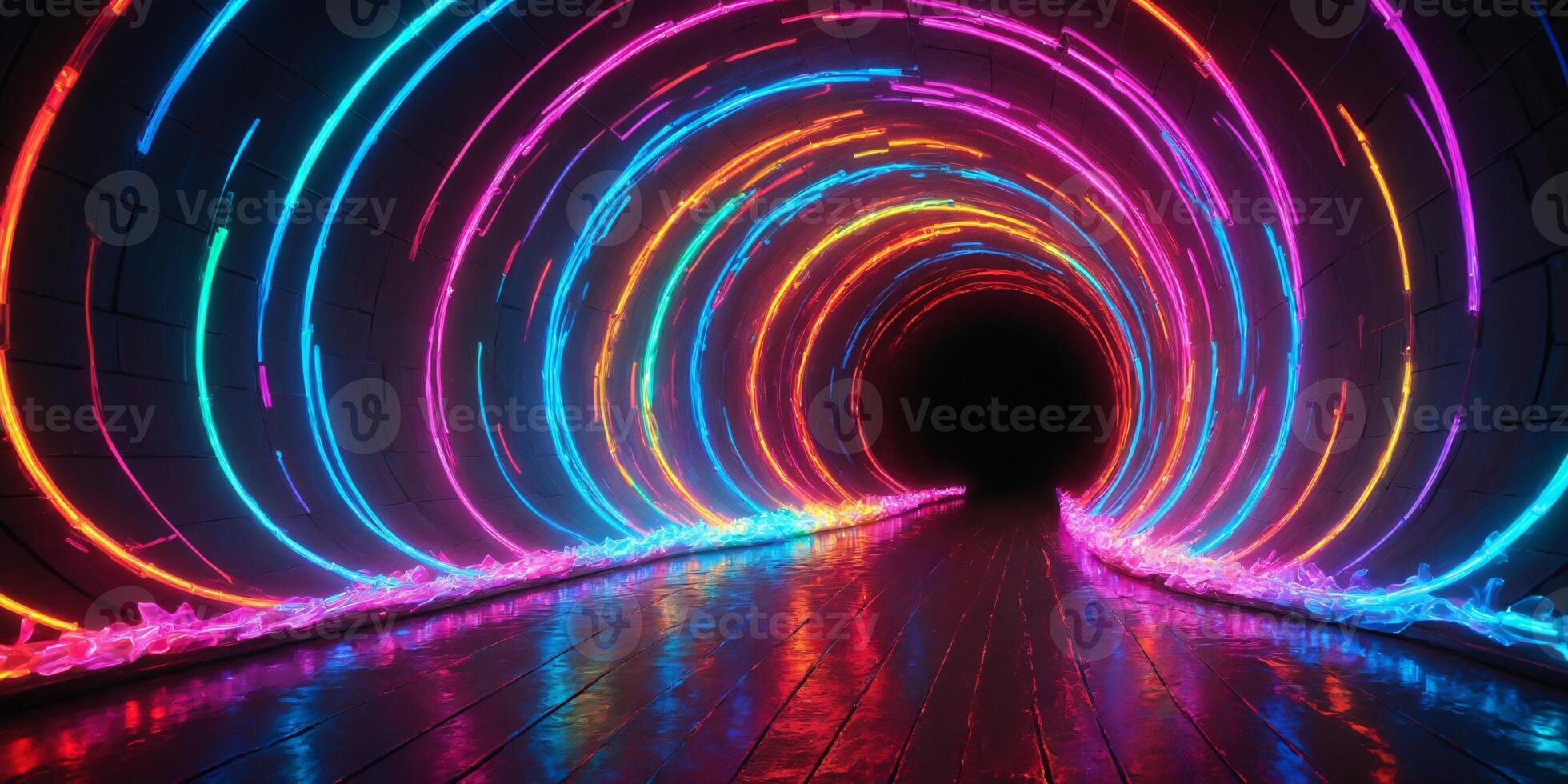 Neon Lights Tunnel Futuristic Abstract Background photo