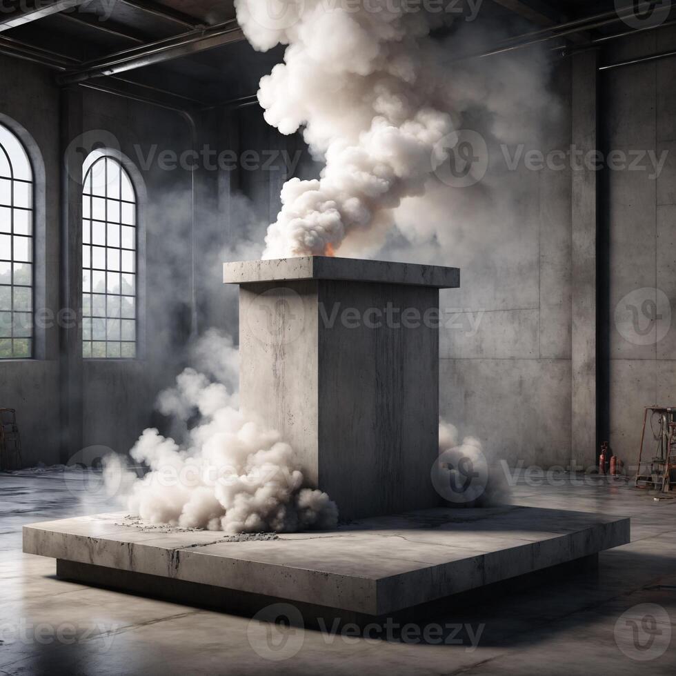 Concrete Structure with Smoke and Industrial Setting photo