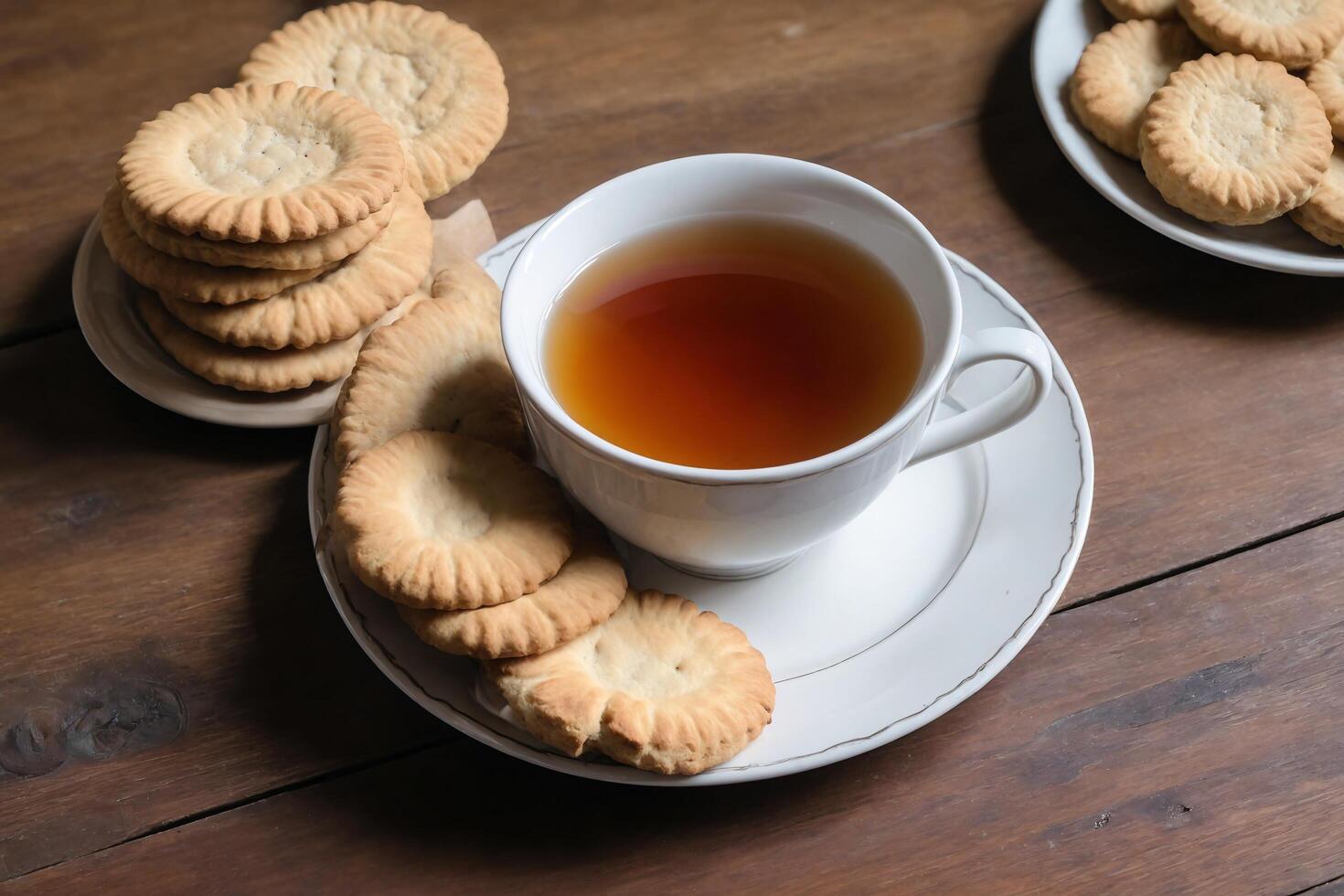 Tea Time with Biscuits on Rustic Wooden Table photo