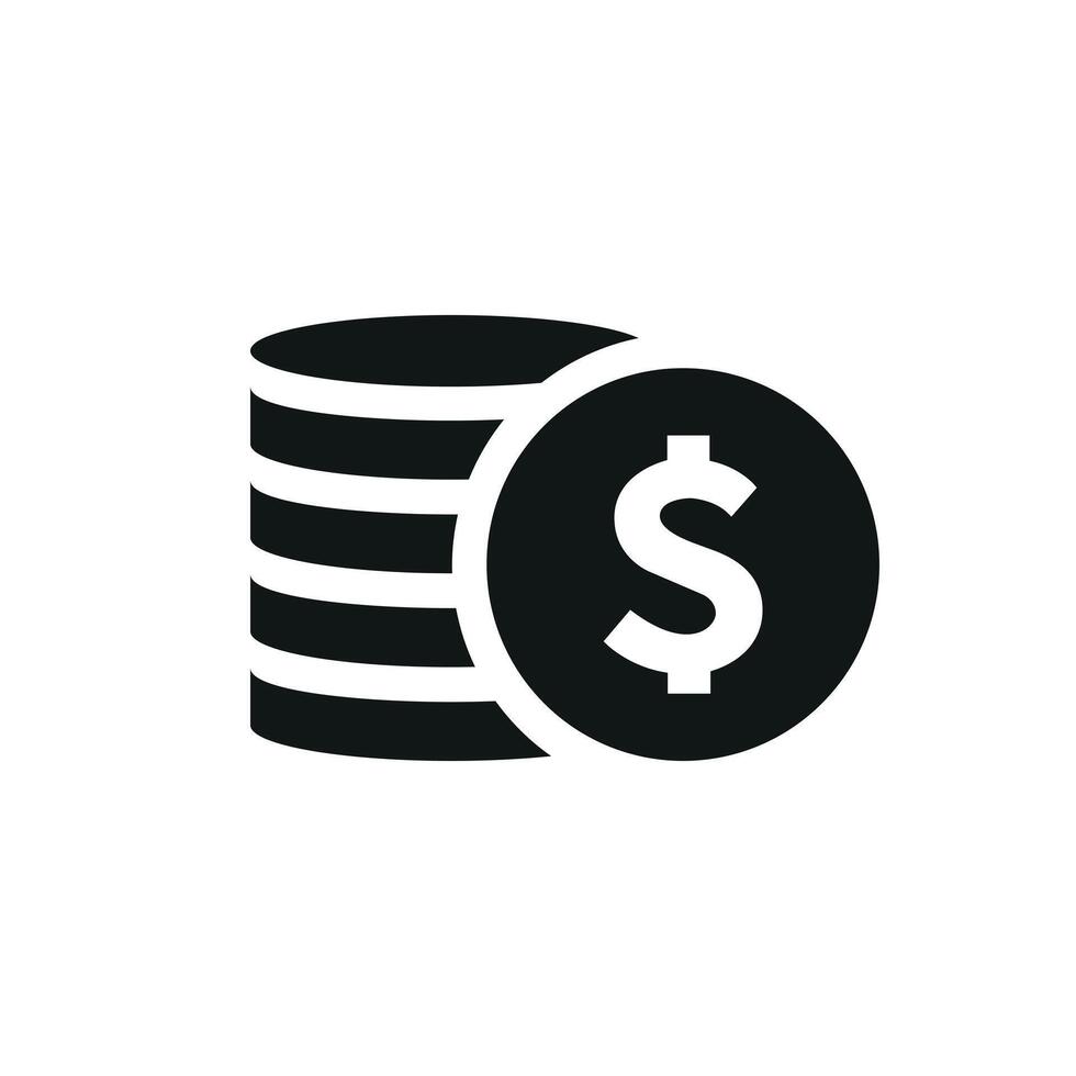 Stacks of coins with a dollar sign. Black and white financial icon. vector