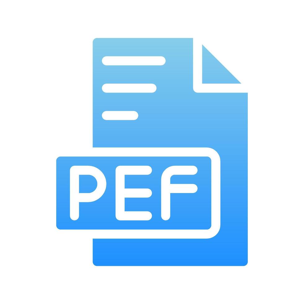 Pef document icons, file type symbols with gradient styles for various file formats. vector