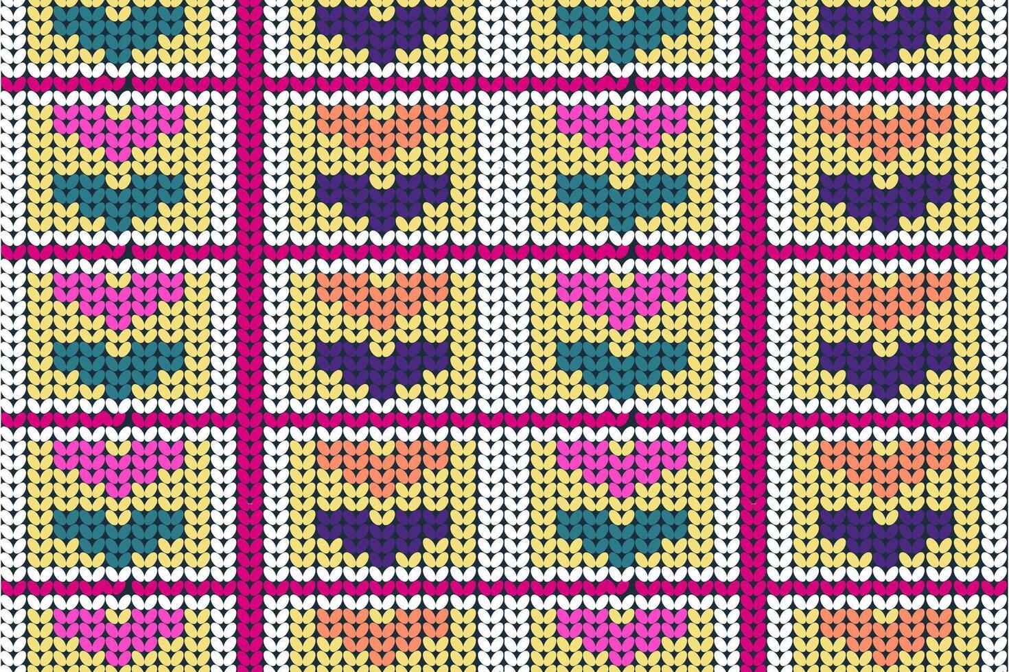 Colorful seamless hearts of knitting pattern. vector