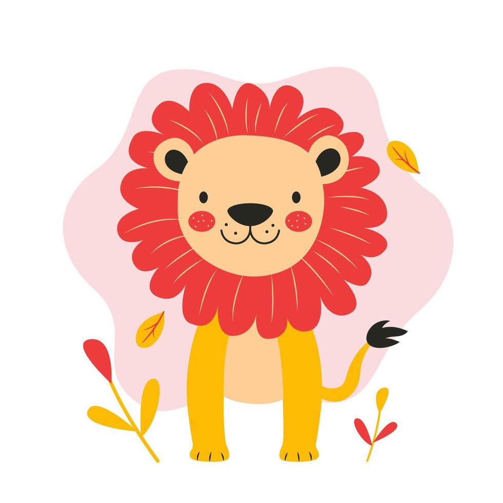 Cute Lion Animal Cartoon Character the King of Jungle with Happy Smile Expression vector