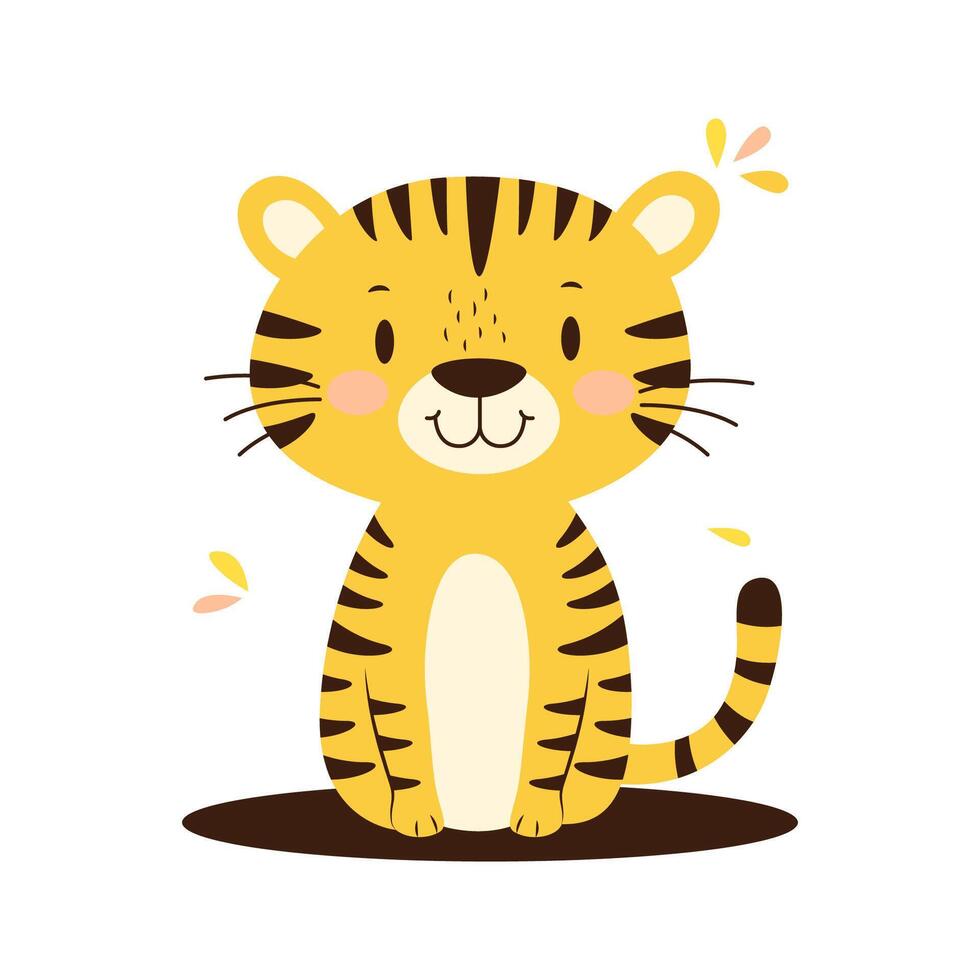 Cute Adorable Tiger Animal Mascot Cartoon Character with Happy Expression vector