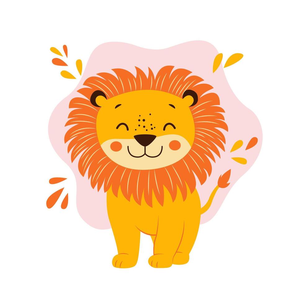 Cute Lion Animal Mascot Cartoon Character the King of Jungle with Happy Smile Expression vector
