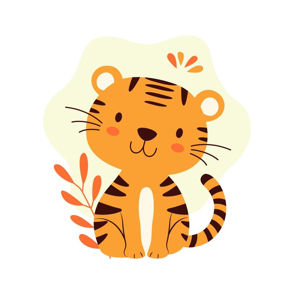 Cute Adorable Tiger Animal Cartoon Character with Smile Expression vector