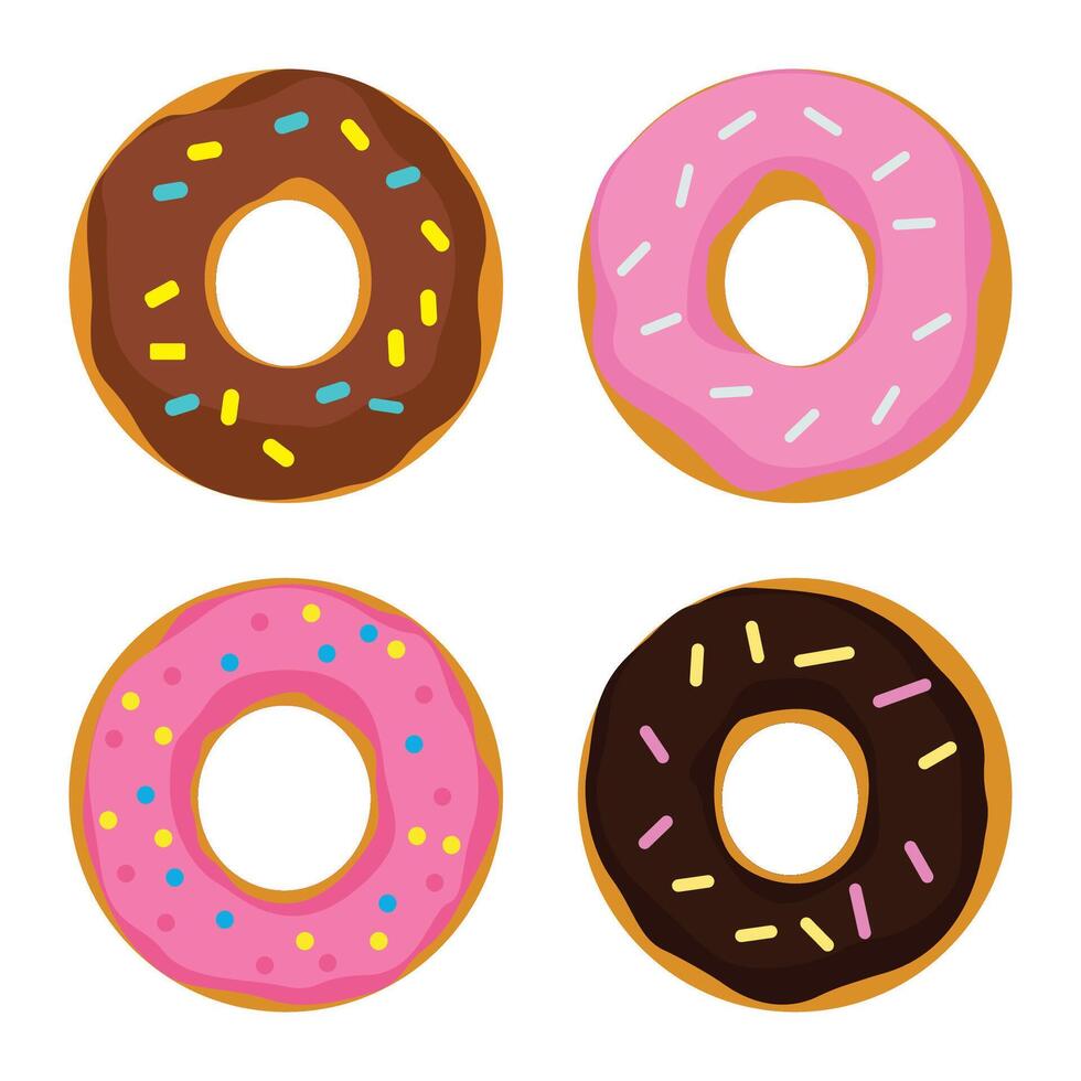 Set of Doughnut Donut Delicious Sweet Bread Food with Topping vector
