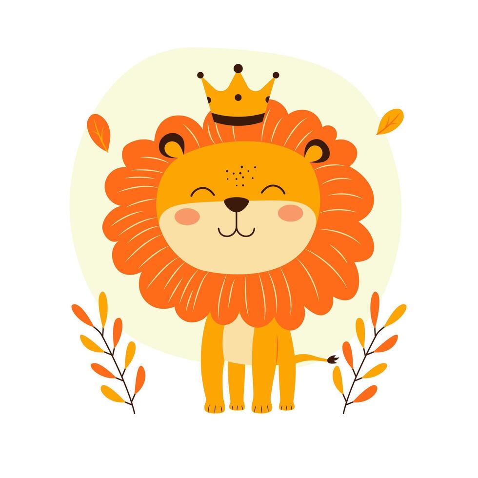 Adorable Lion Animal Cartoon Character the King of Jungle with Happy Smile Expression vector