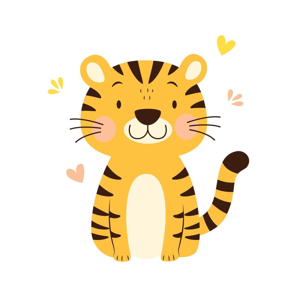 Cute Adorable Tiger Animal Cartoon Character with Happy Expression vector