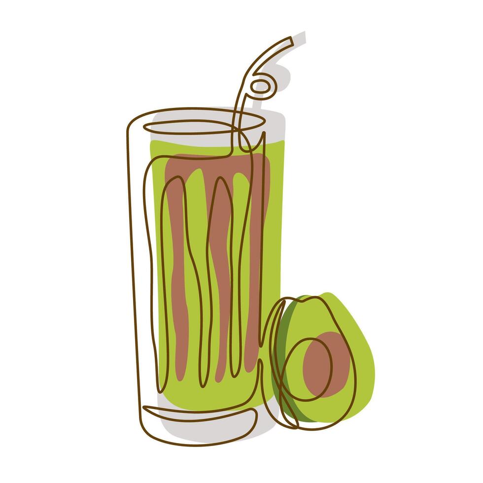 Fresh Avocado Fruit Juice Smoothies Healthy Drink in Glass with Line Art Design vector