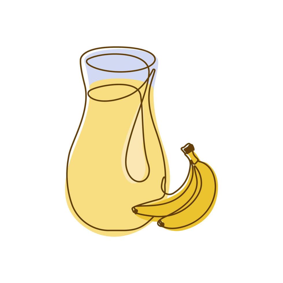 Fresh Banana Fruit Juice Smoothies Healthy Drink in Glass with Line Art Design vector