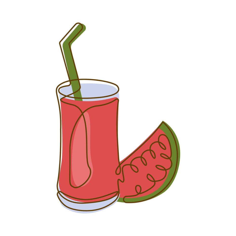 Fresh Watermelon Fruit Juice Smoothies Healthy Drink in Glass with Line Art Design vector