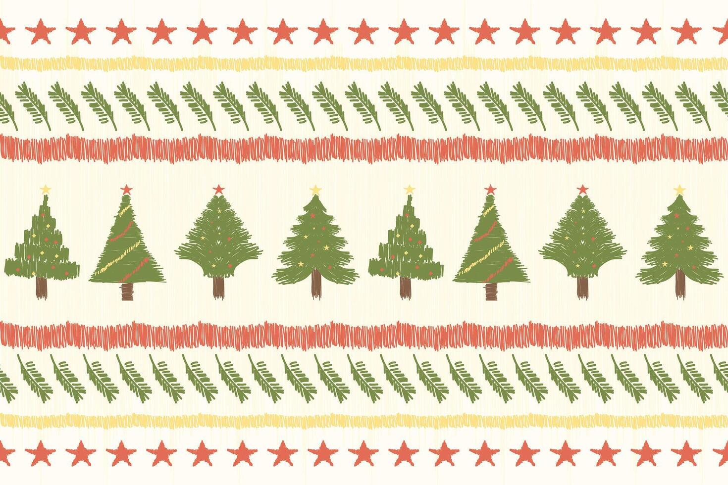 Christmas seamless pattern. Christmas tree hand drawn. Ikat style. Design for background, illustration, fabric, clothing, carpet, textile, gift, greeting cards. vector